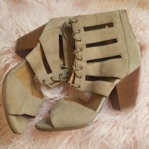 Lace up open toe ankle booties